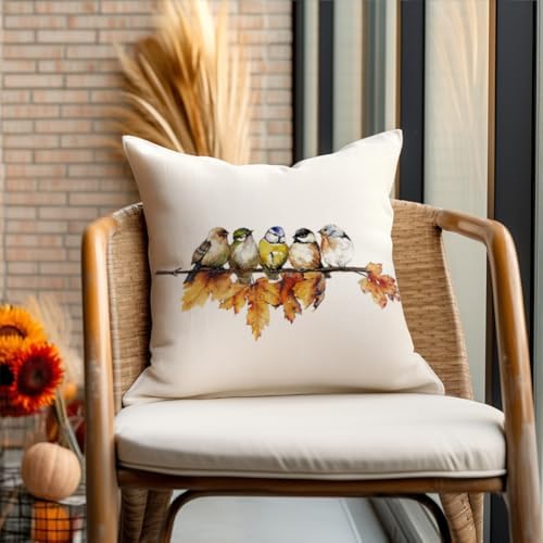 RABUSOFA Fall Pillow Covers 18x18 Inch Watercolor Bird Autumn Decorations for Home Outdoor Thanksgiving Decor Maple Leaf Decorative Throw Pillow Cases Farmhouse for Couch Sofa - Image 6