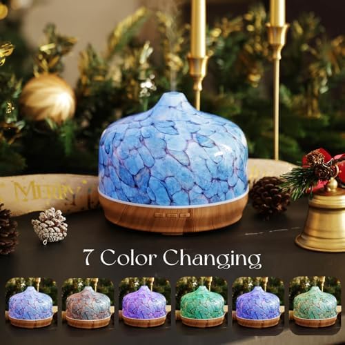 Porseme 500ml Glass Essential Oil Diffuser Aromatherapy Ultrasonic Cool Mist Humidifier 15-21 Running Hours Waterless Auto-Off Air Diffusers for Sleeping Yoga Working Spa(Light Blue) - Image 2