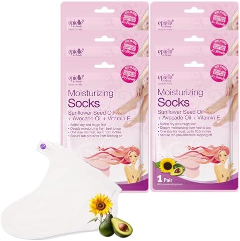 Epielle Moisturizing Foot Mask 6 Pairs, Soften with Sunflower Seed Oil & Vitamin E, Deep Moisturizing Socks for Dry, Cracked Feet, Self Care Gifts for Women, Spa Kit by Epielle