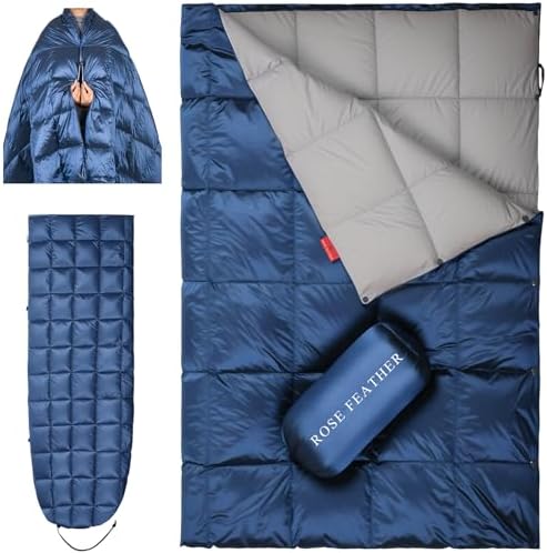 Down Camping Blanket - Lightweight, Packable, Warm & Puffy Outdoor Travel Quilt for Sleep, Hiking, Backpacking, Stadium, Festivals, Water-Resistant Sleeping Bag 55"x79" by ROSEFEATHER