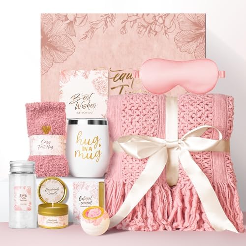 Gift Basket for Women, Self Care Set with Knitted Throw - Care Pkg - Pink by Unknown