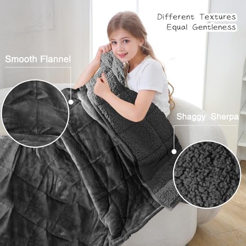 Aemicion Weighted Blanket for Adults (10lbs,48"x72",Dark Grey on Both Sides) Twin Size Sherpa Fleece Heavy Blanket for Sleeping Perfect for 80-110lbs,Machine Washable - Image 3