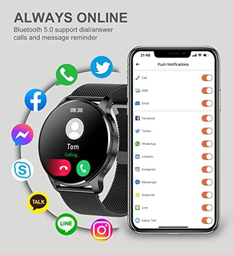 Smart Watch for Women Men, Bluetooth Call Fitness Tracker for Android and iOS Phones Waterproof Smartwatch with 1.32" HD Full Touch Screen AI Voice Control Heart Rate Sleep Monitor Pedometer, Black - Image 2