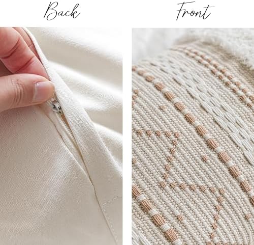 BlissBlush 20X20 Throw Pillow Cover, Cream Neutral Beige Square Decorative Cushion Cover, Boho Accent Pillowcase with Tufted Details and Tassels for Couch Sofa Living Room (Cover Only) - Image 7