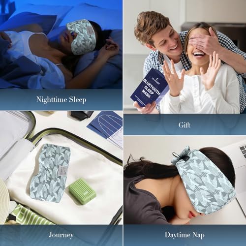 LC-dolida Sleep Mask with Bluetooth Headphones, Extra Large Silk Eye Mask for Sleeping Side Day Sleepers, Sleep Headphones Bluetooth 5.4 for Women Men with Thin Speaker, Blackout, Comfort, Microphone - Image 6