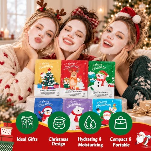 12 Pack Christmas Stocking Stuffers Facial Masks, Sheet Face Masks Skincare - Image 5