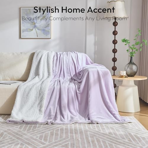 NANPIPER Warm Sherpa Blanket for Couch, Soft Fleece Twin Size for Winter, Fuzzy Plush Throw Gift for Women, Lavender 60x80 Inches - Image 3