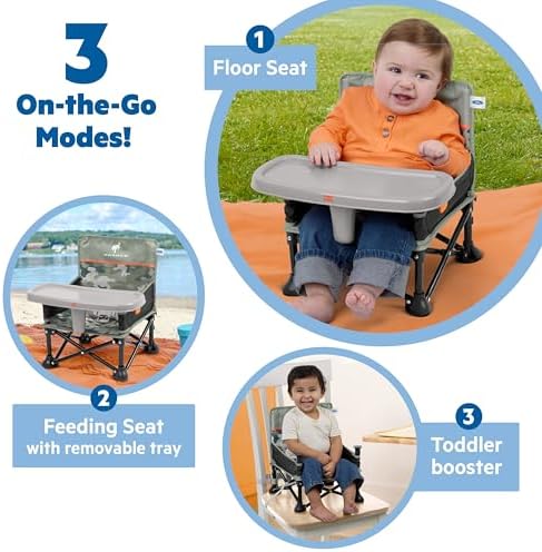 Bright Starts Ford Bronco Pop 'N Sit Portable Booster Chair, Floor Seat, Indoor/Outdoor Use, Compact Fold, Camo Print, 6 Mos - 3 Yrs - Image 2