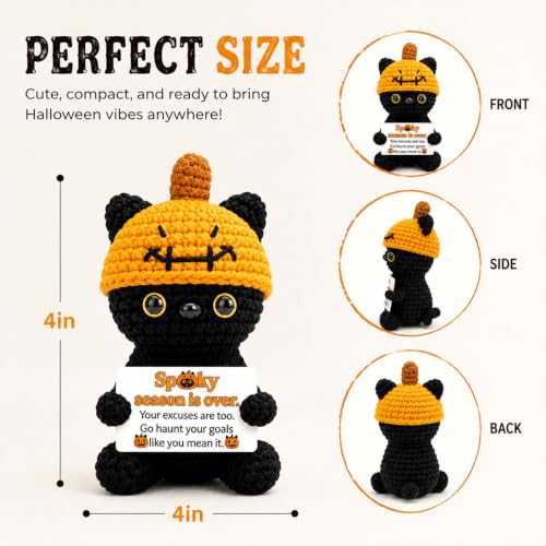 Halloween Black Cat Gifts Positive Crochet Cat Halloween Decor Funny Gift - Image 5