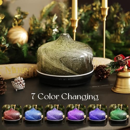 Porseme 500ml Glass Essential Oil Diffuser Aromatherapy Ultrasonic Cool Mist Humidifier 15-21 Running Hours Waterless Auto-Off Air Diffusers for Sleeping Yoga Working Spa(Obsidian) - Image 2