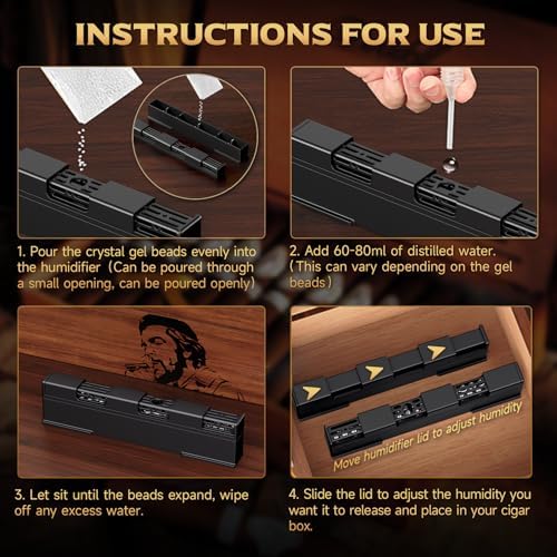 KEJIAR Cigar Humidifier, Innovative Sliding Lid Cigar Humidor Accessories for Men, Humidor Humidifier with Manual Humidity Control, Cigar for Men Care Specialist-2 Piece (Black) - Image 5