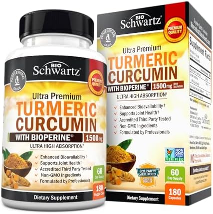 Turmeric Curcumin with Black Pepper Extract 1500mg - 180 Capsules by BioSchwartz