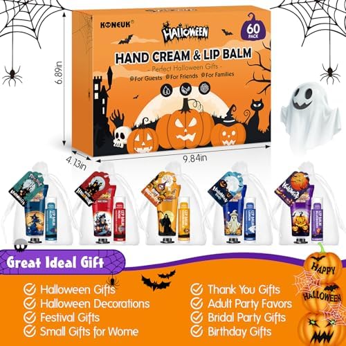 60 Pack Halloween Hand Cream and Lip Balm Set for Women, Halloween Gifts - Image 5