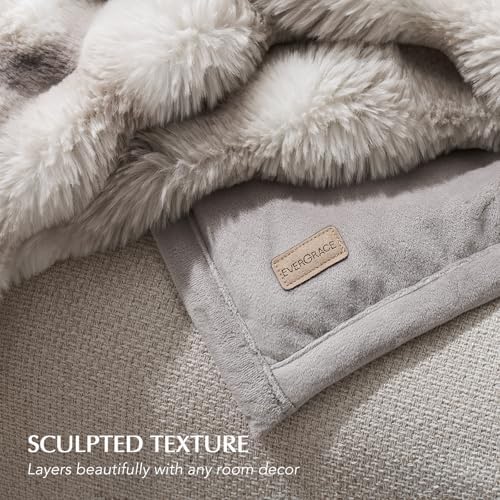 EverGrace Faux Rabbit Fur Bubble Throw Blanket, 90"x90", Light Grey - Image 5
