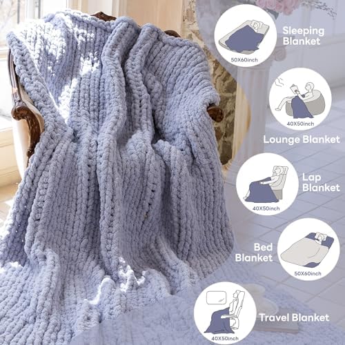 Chunky Knit Throw Blanket for Couch，60X80 Inches Grey - Image 6