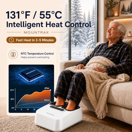 MOUNTRAX Foot Massager Machine with Heat, Foot Massager for Plantar Fasciitis, Neuropathy Pain, Shiatsu Foot Massager with Remote, Fits Feet Up to Men Size 13 (White) - Image 5