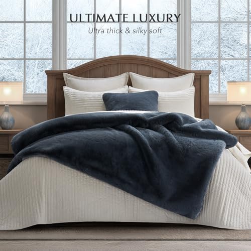 EVERGRACEHOME Faux Chinchilla Fur Throw Blanket, 50"x60", Stormy Blue Mink - Image 4