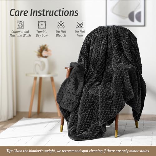 Fleece Weighted Blanket for Adults 48" x 72" 15lbs Fuzzy Blankets, Black - Image 6