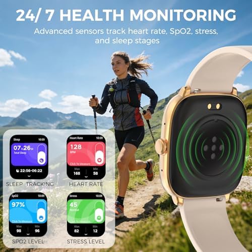 BRIBEJAT Android Smart Watches for Women, 1.75” AMOLED Touchscreen, Bluetooth Calling, Heart Rate/SpO2/Sleep Monitor, Long Battery, IP68 Waterproof Finess Watch Compatible with iPhone Android (Gold) - Image 3