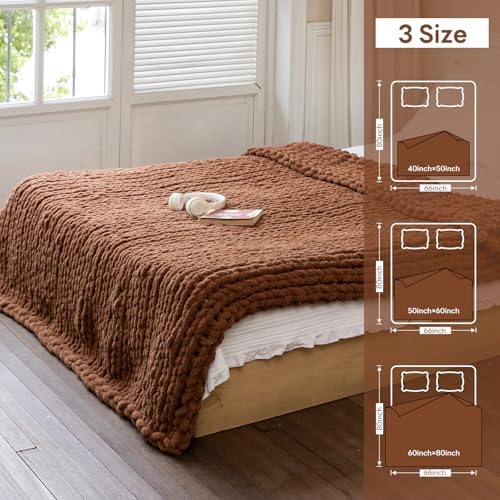 Chunky Knit Throw Blanket for Couch，60X80 Inches Reddish-Brown - Image 4