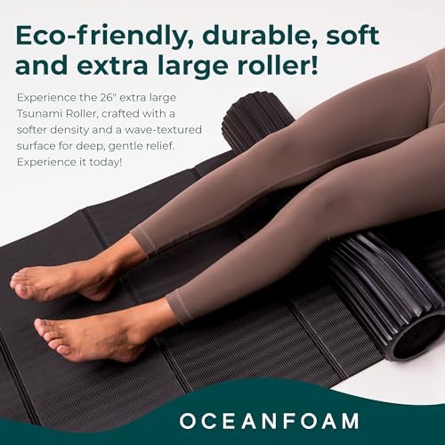 Oceanfoam Tsunami Roller (Black Marbled) - Extra-Large, 26" x 5.9" - Soft, Textured Foam Roller for Physical Therapy, Back Pain, Exercise & Stretching - Wave Textured - Yoga, Athletics, & Wellness - Image 7