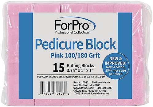 ForPro Pink Pedicure Block, 100/180 Grit, Three-Sided Pedicure Nail Buffer, 3.75” L x 1” W x 1” H, 15-Count (Pack of 2) - Image 5