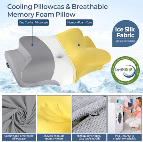 Cervical Pillow for Neck Pain Relief, Ergonomic Neck Pillow for Sleeping, Contour Side Sleeper Pillow for Neck Support, Orthopedic Cooling Memory Foam Pillows for Back Stomach Sleepers (Grey& White) - Image 2