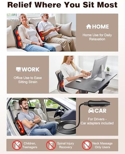 JZBRAIN Shiatsu Back Massager with Heat : Up and Down Rolling Massage - Electric Back Massager for Pain Relief Deep Tissue - Heated Lower Back Massager for Office, Home, Car Use（Black） - Image 3