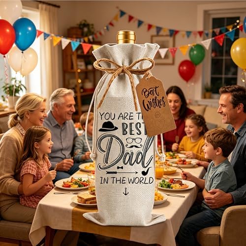 1Pcs My Dad Father's Gifts Wine Gifts Bag I will always need my dad Wine Bag, Father's Day Wine Gifts Bag with 1Pcs Kraft Blessing Cards and natural jute rope - Image 5