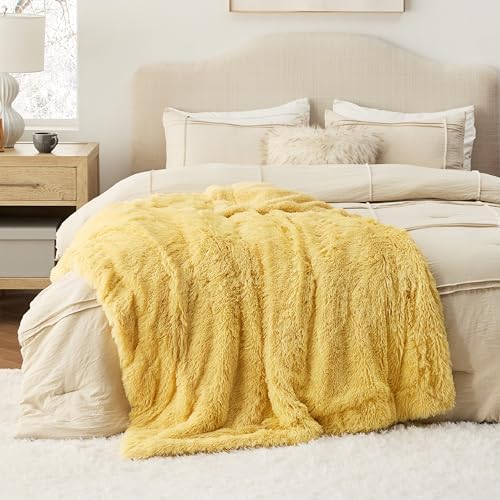 Bedsure Faux Fur Fluffy Sherpa Throw Blanket Twin Light Yellow 60"x80" - Image 6