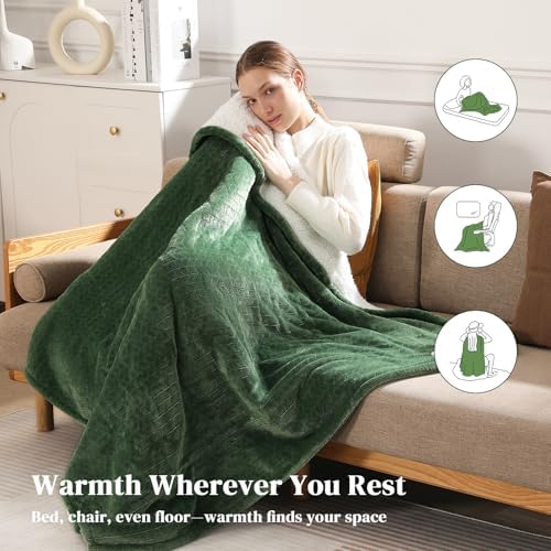 Electric Throw Blanket Heated Throw-Electric Lap Blankets for Adults, Green - Image 6