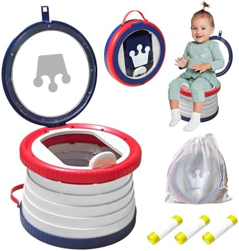 Portable Potty for Toddlers, Foldable Travel Potty with 5-Second Fold, Splash-Proof, Standalone Emergency Toilet with 3 Roll Waste Bags, Road Trips, Camping, Car, Outdoor (Red-blue) by Yszawmx