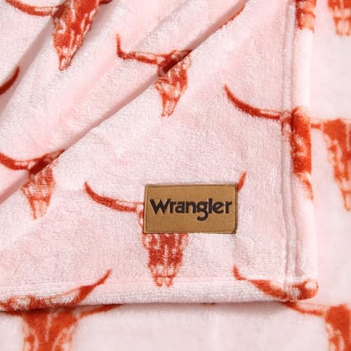 Wrangler - Queen Size Blanket, Super Soft & Reversible Plush Fleece Bedding, Throw Blanket for Couch or Bed (Steer Head Peach) - Image 5