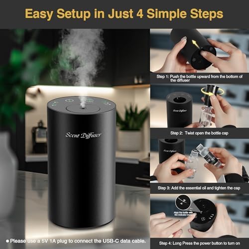 Waterless Essential Oil Diffuser Starter Kit - No Water Needed, Battery Operated Mini Scent Air Machine, Included 3x20ML Essential Oils, Portable Aromatherapy Diffuser for Home & Car, Black, 2Pack - Image 5