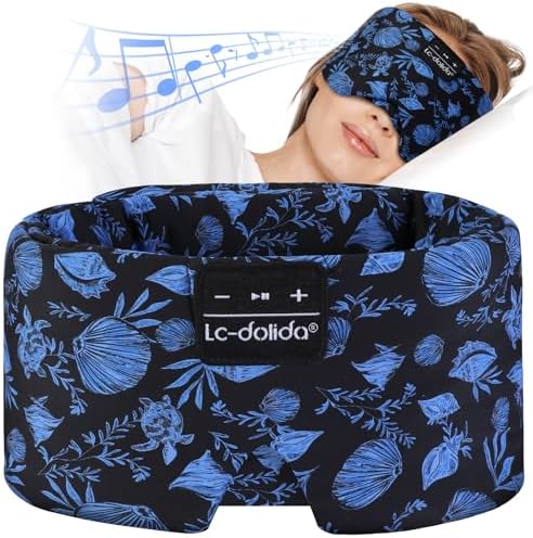 LC-dolida Sleep Mask with Bluetooth Headphones, Extra Large Silk Eye Mask for Sleeping Side Day Sleepers, Sleep Headphones Bluetooth 5.4 for Women Men with Thin Speaker, Blackout, Comfort, Microphone by LC-dolida