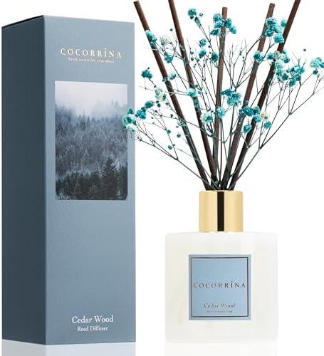 COCORRÍNA Reed Diffuser - Cedar Wood 6.7 fl oz Reed Diffuser with Sticks, Home Bedrrom Bathroom Shelf Decor by COCORR%C3%8DNA