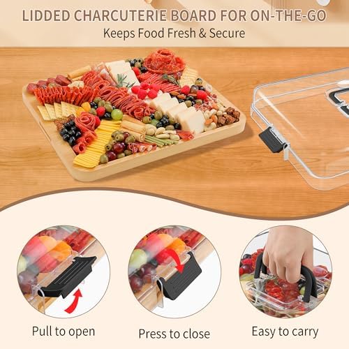 CAWIU Large Charcuterie Board with Lid, Portable Cheese Board & Snack Tray - Image 3