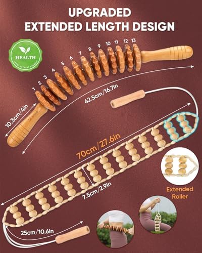 ONUEMP 2PCS Wooden Massage Fascia Stick & Back Massager Roller Rope - Image 6
