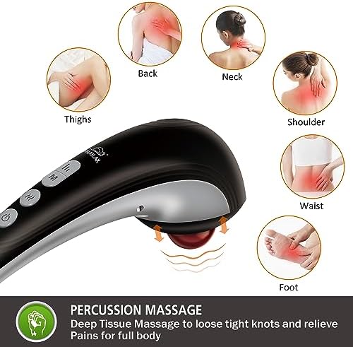 Snailax Cordless Handheld Back Massager - Rechargeable Percussion Massage with Heat, Deep Tissue Massager for Whole Body - Image 3