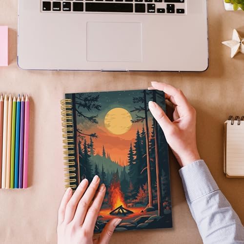 Retro Campfire Spiral Notebook, Camper Gifts Journaling Notebooks for Women Men, Forest Camping Hardcover Journals for Office 160 Pages 5.5 x 8.3 Inch, Gifts for Camping Lovers - Image 5