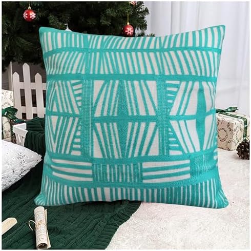 Throw Pillow Cover Decorative 18x18" Aqua Sky Blue and White 1pc Square Chair Pillow Case Decorative Bolero Geometric Boho Tribal Embroidered Patterned Cotton Canvas Cushion Cover 45.5x45.5cm by Aitliving