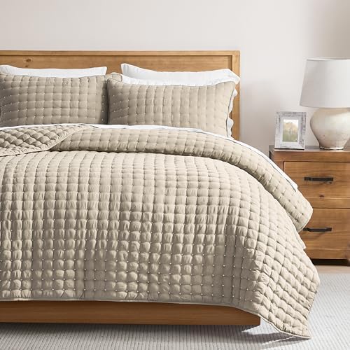 WDCOZY Beige Twin Size Quilt Bedding Sets with Pillow Sham, Tan Cream Lightweight Bedspread Coverlet, Quilted Blanket Thin Comforter Bed Cover, All Season Summer Spring, 2 Pieces, 68x90 inches by WDCOZY
