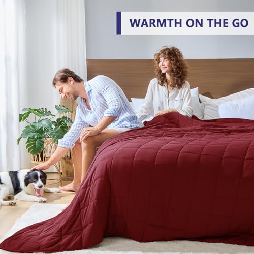 yescool Weighted Blanket for Adults (20 lbs, 88” x 104”, Red Grey) Cooling Heavy Blanket for Sleeping Perfect for 190-210 lbs, Queen Size Breathable Blanket with Premium Glass Bead, Machine Washable - Image 4