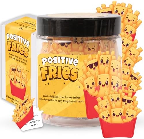 KATINAT Positive Fries Jar – 60 Funny Affirmation Cards, Emotional Support Fries for Friends, Teens, Coworkers, Funny Foodie Gifts for Stress Relief and Positivity by KATINAT