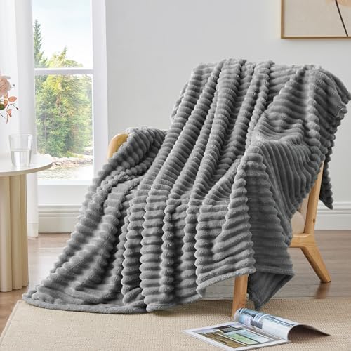 BEDELITE Ribbed Twin Blanket for Couch & Bed, Grey, 60"x80" - Image 5