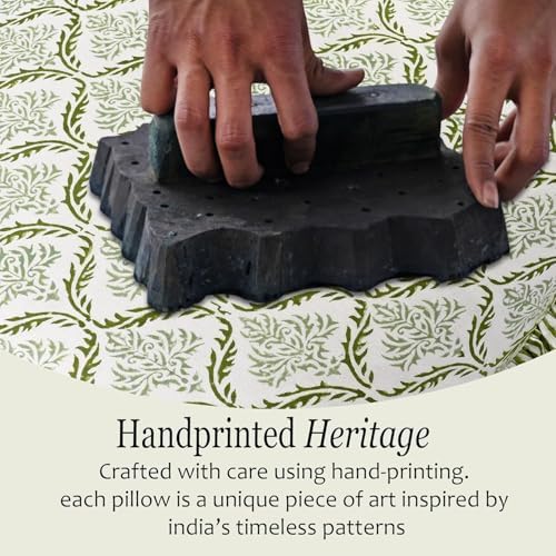 CPC Fern Regal Hand Block Print 100% Cotton Ruffle Throw Pillow Cover 20x20 inch with Hidden Zipper Decorative for Couch, Bed, Sofa, Farmhouse, Cottagecore Decor Gift Christmas Fall Thanksgiving - Image 3