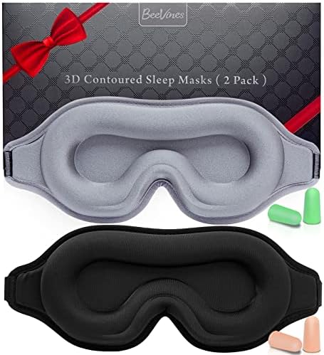 BeeVines 3D Contoured Sleep Mask, Blackout Eye Mask (Black & Grey) by BeeVines