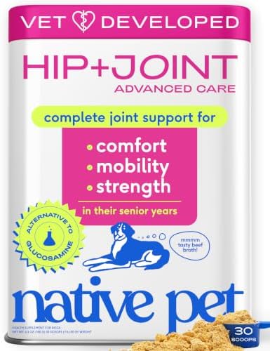 Native Pet Hip and Joint Supplement Dogs - Powder with UC-II Collagen and HMB - Senior and Large Breed Dog Joint Support - Made in USA - 30 Scoops by NativePet