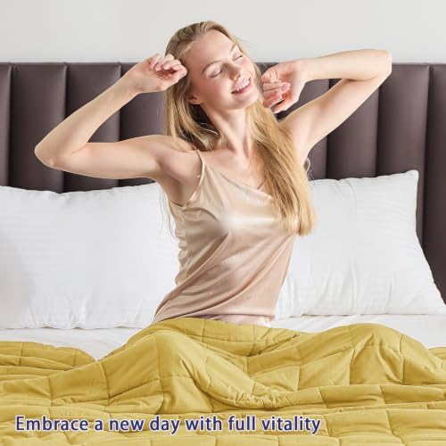 yescool Weighted Blanket for Adults (20 lbs, 60” x 80”, Yellow) Cooling Heavy Blanket for Sleeping Perfect for 190-210 lbs, Queen Size Breathable Blanket with Premium Glass Bead, Machine Washable - Image 5
