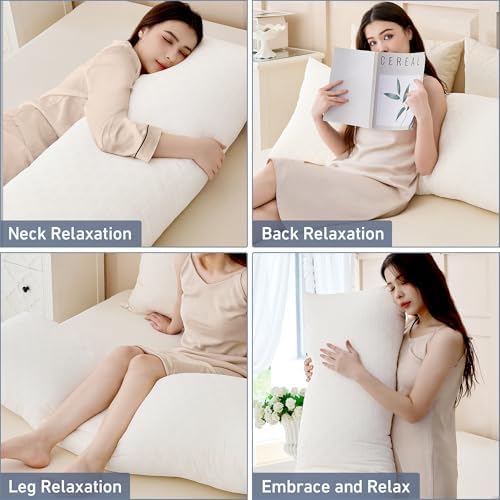 Leeden Full Body Pillow 20 x 54 for Side Sleepers Ivory White - Image 3